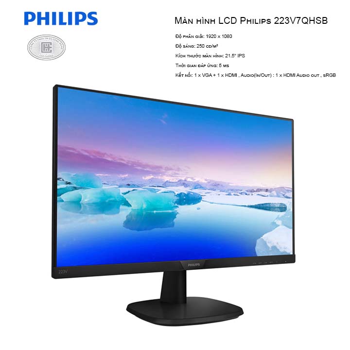 Màn hình máy tính LCD Philips 223V7QHSB/74 | 21.5 inch/Full HD/Tấm nền IPS/60Hz/5ms