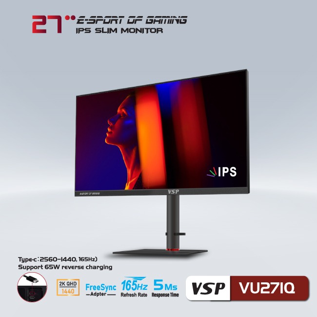 Màn hình máy tính LCD VSP VU271Q | 27 inch/2K/QHD/Tấm nền IPS/165Hz Chính Hãng